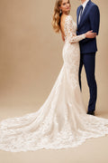 Rutipo Ivory Trumpet/Mermaid Luxury V-Neck Long Sleeve Wedding Dresses With Appliques Lace