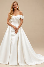 Rutipo Ivory Trumpet/Mermaid Off-The-Shoulder Sleeveless Satin/Sequined Wedding Dresses
