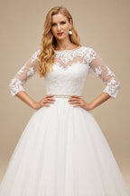 Rutipo Ivory Classic Lace Ball-Gown Sleeves Wedding Dresses