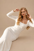 Rutipo Ivory Minimalist Long Sleeves Square Neckline Wedding Dresses