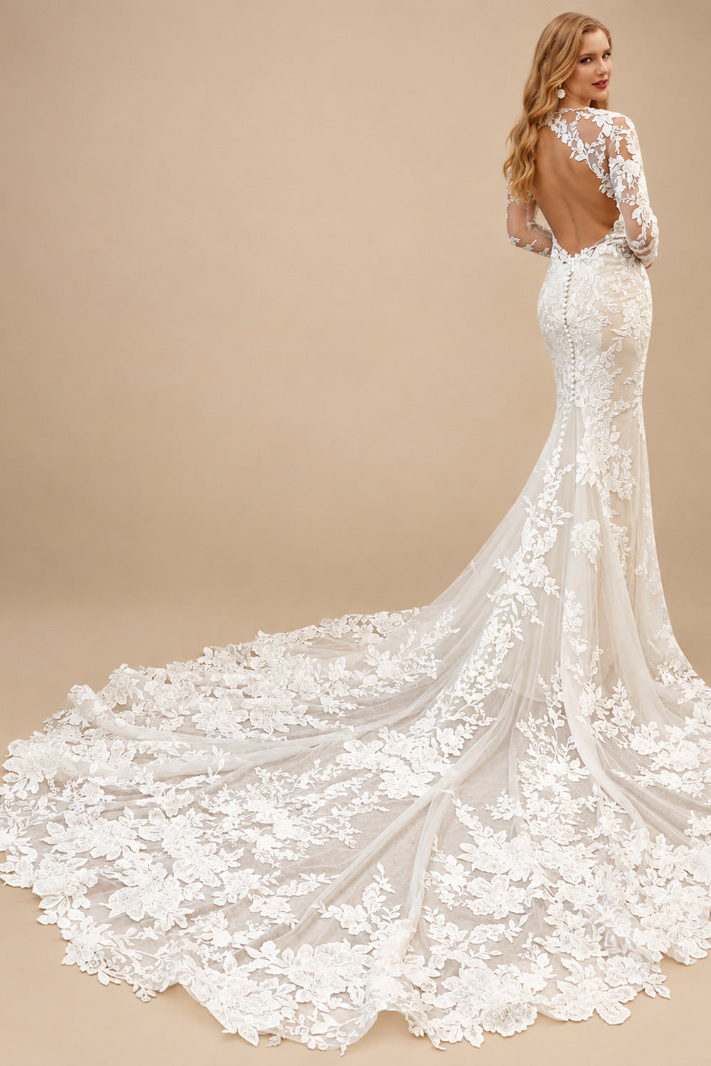 Rutipo As Picture Trumpet/Mermaid Luxury High Neck Vintage Long Sleeves Lace/Tulle Wedding Dresses