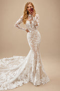 Rutipo As Picture Trumpet/Mermaid Luxury High Neck Vintage Long Sleeves Lace/Tulle Wedding Dresses