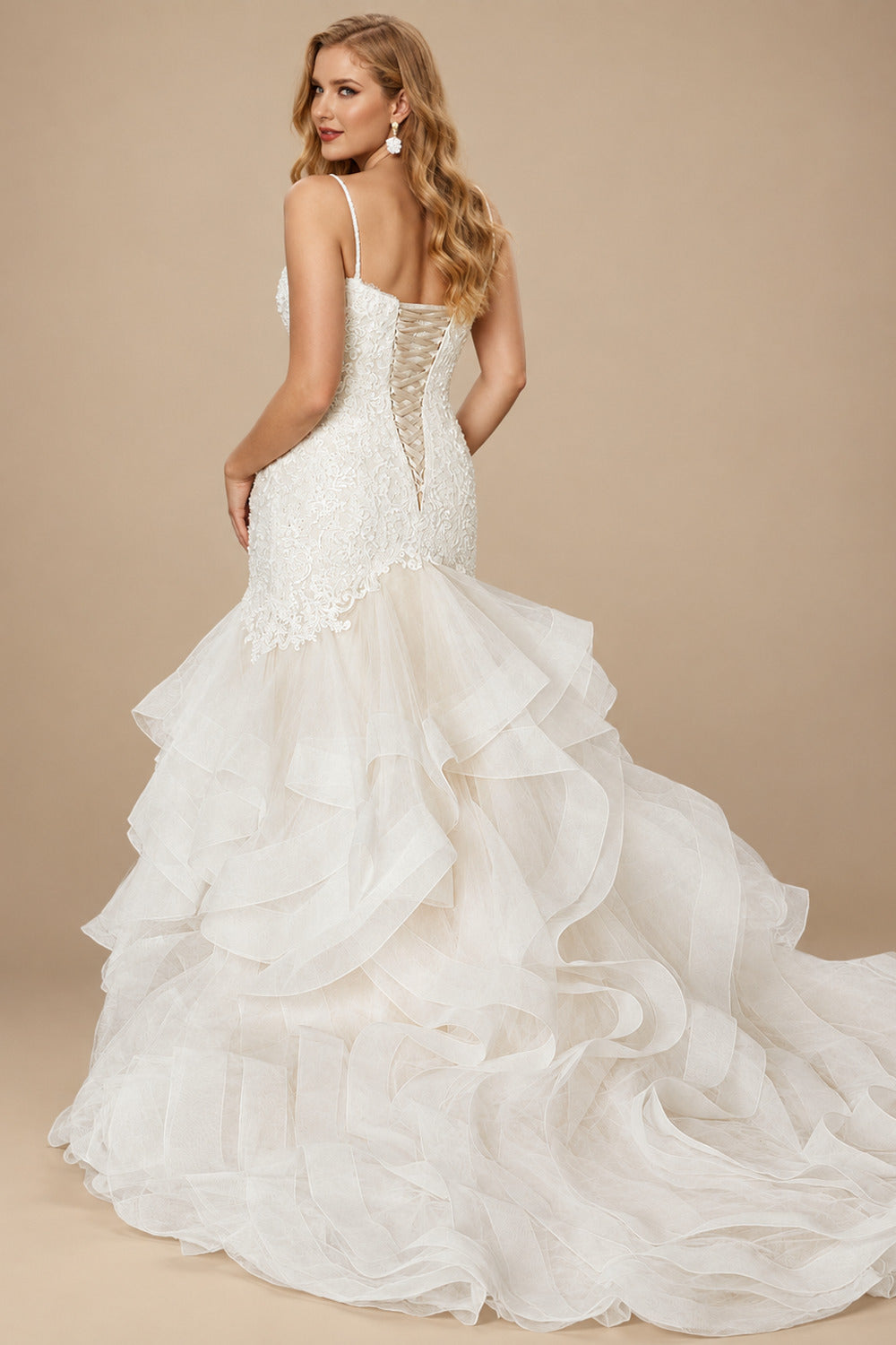 Rutipo As Picture Trumpet/Mermaid V-Neck Vintage Lace/Tulle Wedding Dresses With Beading