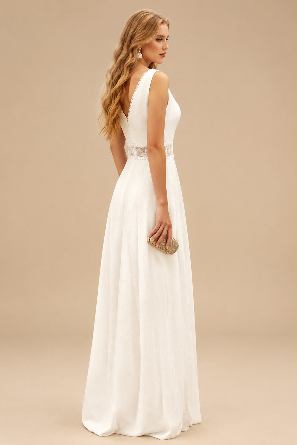 Rutipo Ivory Jumpsuit/Pantsuit V-Neck Sleeveless Elegant Chiffon/Lace Wedding Dresses With Lace