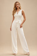 Rutipo Ivory Jumpsuit/Pantsuit V-Neck Sleeveless Elegant Lace/Elastic Satin Wedding Dresses