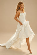 Rutipo Ivory Boho Open Back Cowl Neck A-Line Wedding Dresses With Silk Like Satin Sweep Train