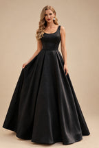 Rutipo Black Black Ball-Gown Scoop Neck Floor-Length Satin Wedding Dresses With Sash