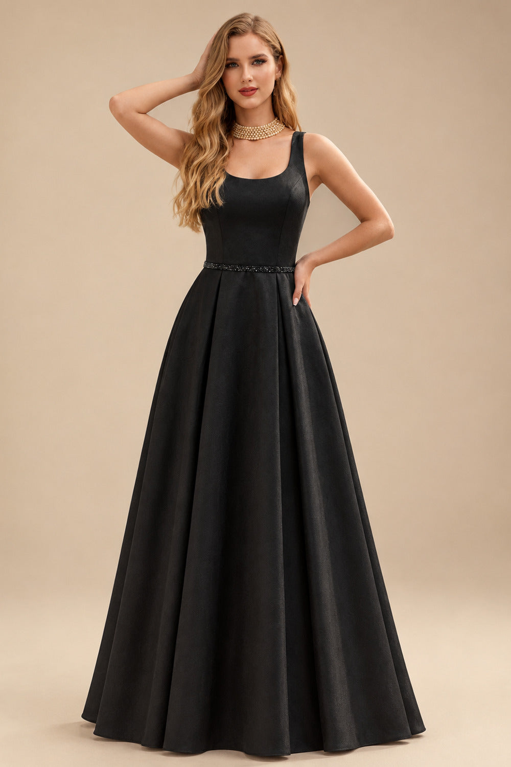 Rutipo Black Black Ball-Gown Scoop Neck Floor-Length Satin Wedding Dresses With Sash