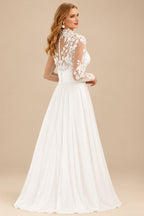 Rutipo Ivory Luxury A-Line High Neck Long Sleeves Elegant Chiffon/Lace Wedding Dresses