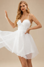 Rutipo Ivory A-Line Sweetheart Sleeveless Short/Mini Tulle Wedding Dresses