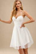 Rutipo Ivory A-Line Sweetheart Sleeveless Short/Mini Tulle Wedding Dresses