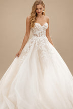 Rutipo Ivory A-Line Boho Sweetheart Vintage Tulle Wedding Dresses With Appliques Lace