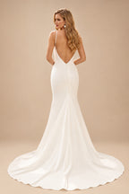 Rutipo Ivory Trumpet/Mermaid Backless Scoop Neck Elegant Elastic Satin Wedding Dresses
