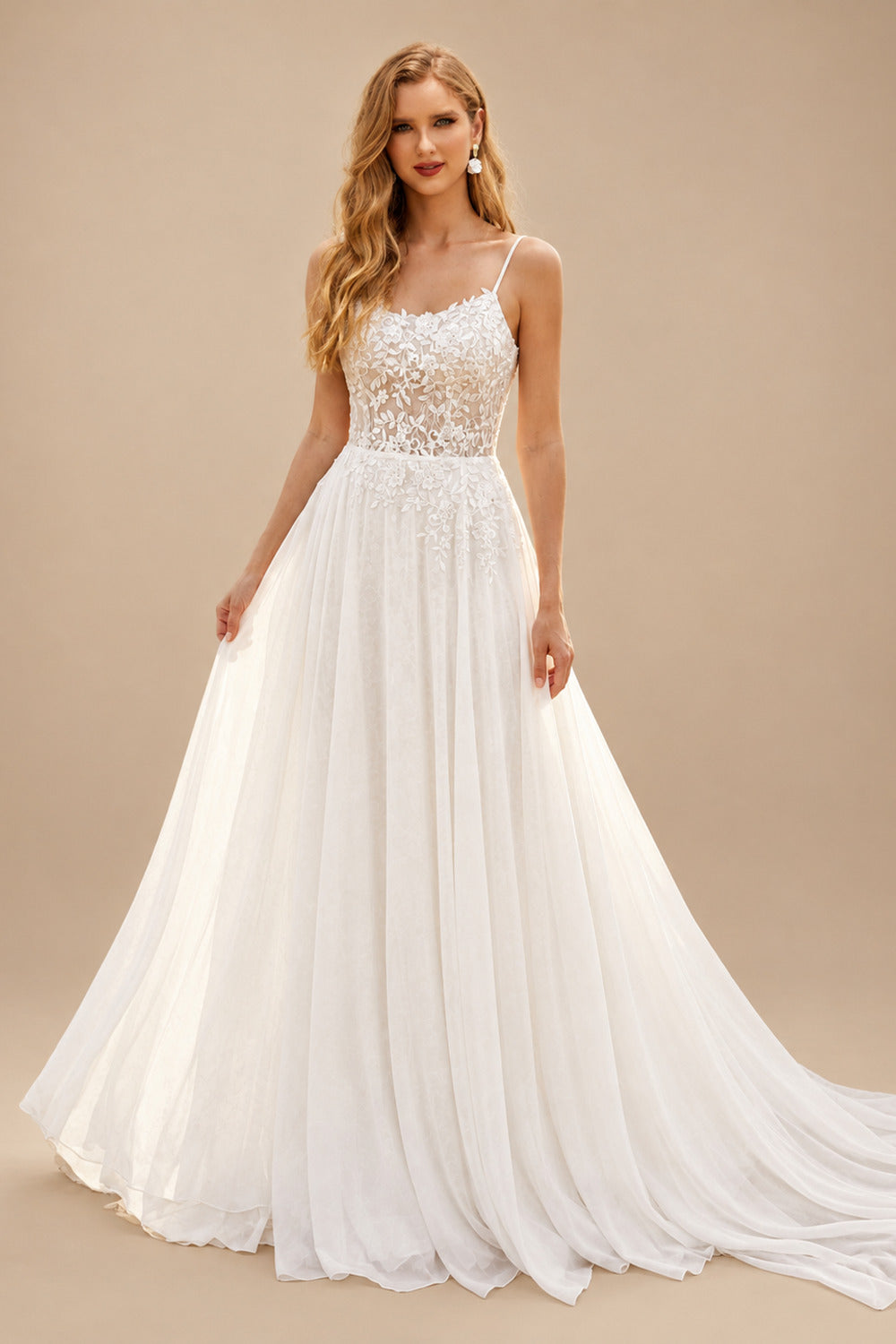 Rutipo Ivory Ball-Gown Scoop Neck Little White Chiffon Wedding Dresses With Appliques Lace