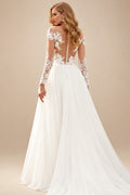 Rutipo Ivory A-Line V-Neck Long Sleeves Elegant Chiffon/Lace Wedding Dresses With Split Front