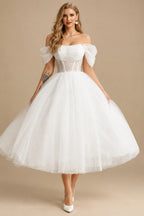 Rutipo Ivory Sweet Ball-Gown Strapless Little White Tulle Wedding Dresses
