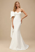 Rutipo Ivory Mermaid Sweetheart Sleeveless Sweep Train Elastic Satin Wedding Dresses With Bow(s)