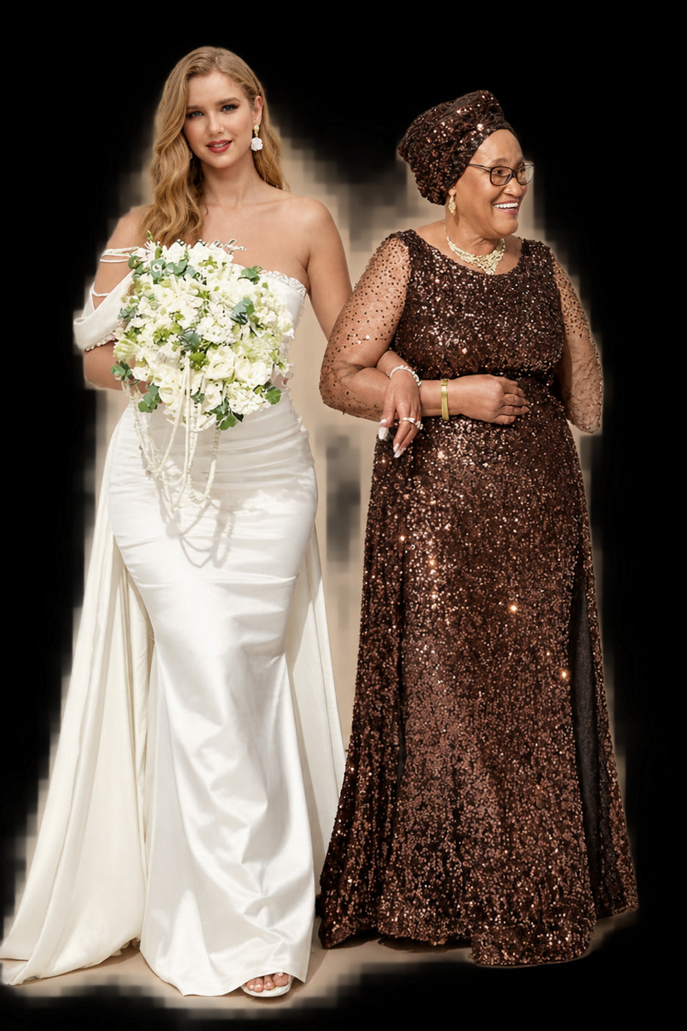 Rutipo Ivory Sheath One-Shoulder Sleeveless Sweep Train Charmeuse Wedding Dresses With Beading