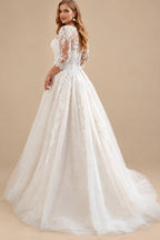 Rutipo As Picture Elegant Plus Size A-Line Sleeves Lace/Tulle Wedding Dresses With Illusion Neck