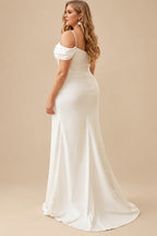 Rutipo Ivory Curve Sheath/Column Sweetheart Satin Wedding Dresses With Sleeveless Split Front