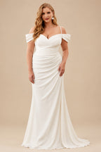 Rutipo Ivory Curve Sheath/Column Sweetheart Satin Wedding Dresses With Sleeveless Split Front