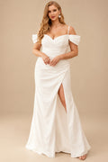 Rutipo Ivory Curve Sheath/Column Sweetheart Satin Wedding Dresses With Sleeveless Split Front