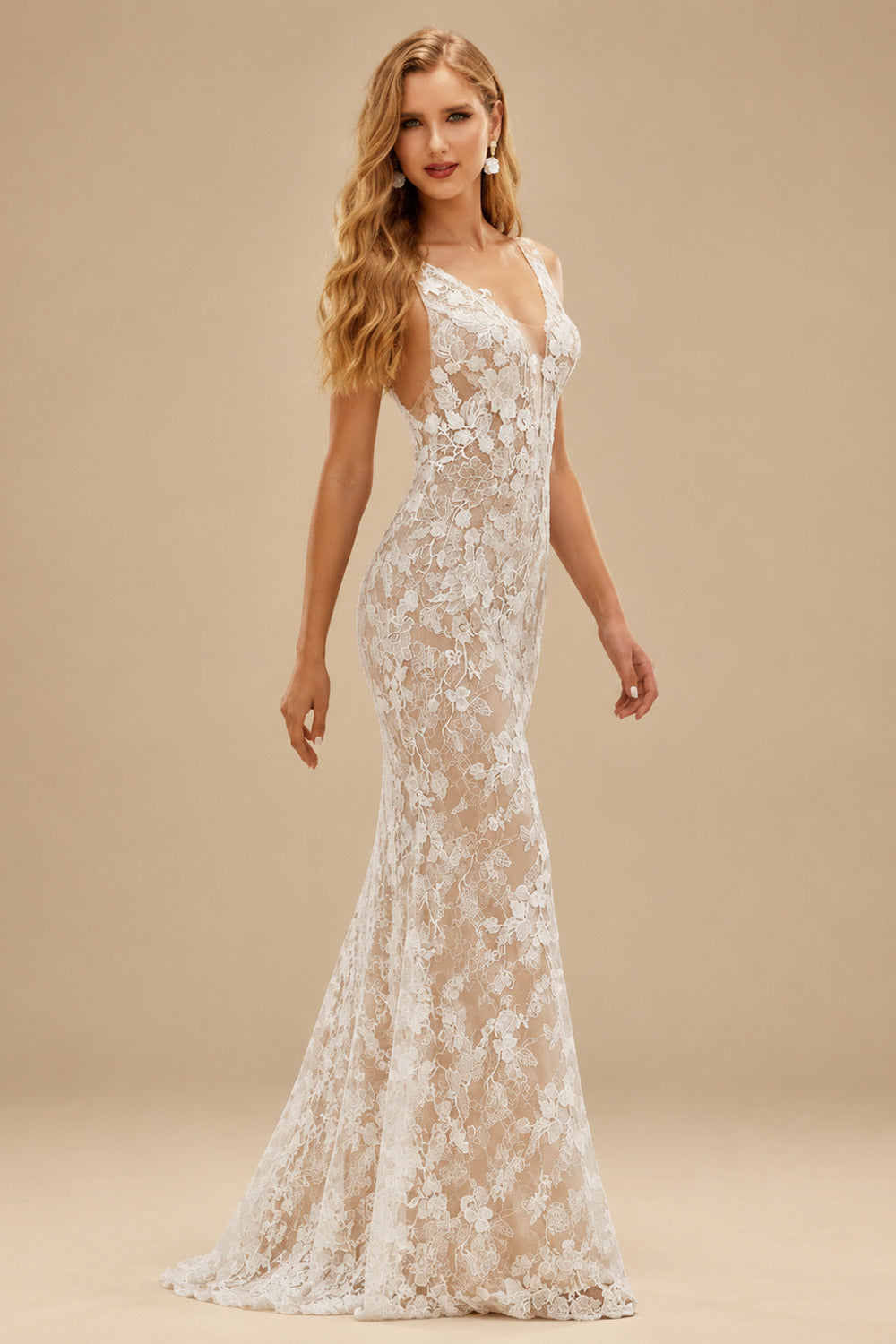 Rutipo As Picture Trumpet/Mermaid Illusion Neck Tulle Wedding Dresses With Appliques Lace