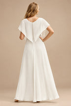 Rutipo Ivory A-Line Halter Sleeveless Sweep Train Silk Like Satin Wedding Dresses