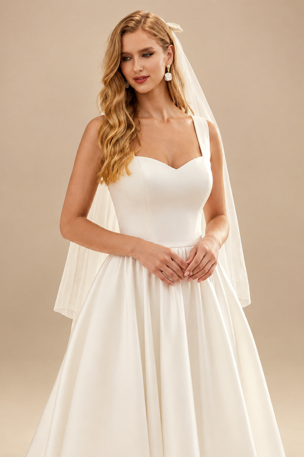 Rutipo Ivory A-Line Sweetheart Sleeveless Tea-Length Satin Wedding Dresses