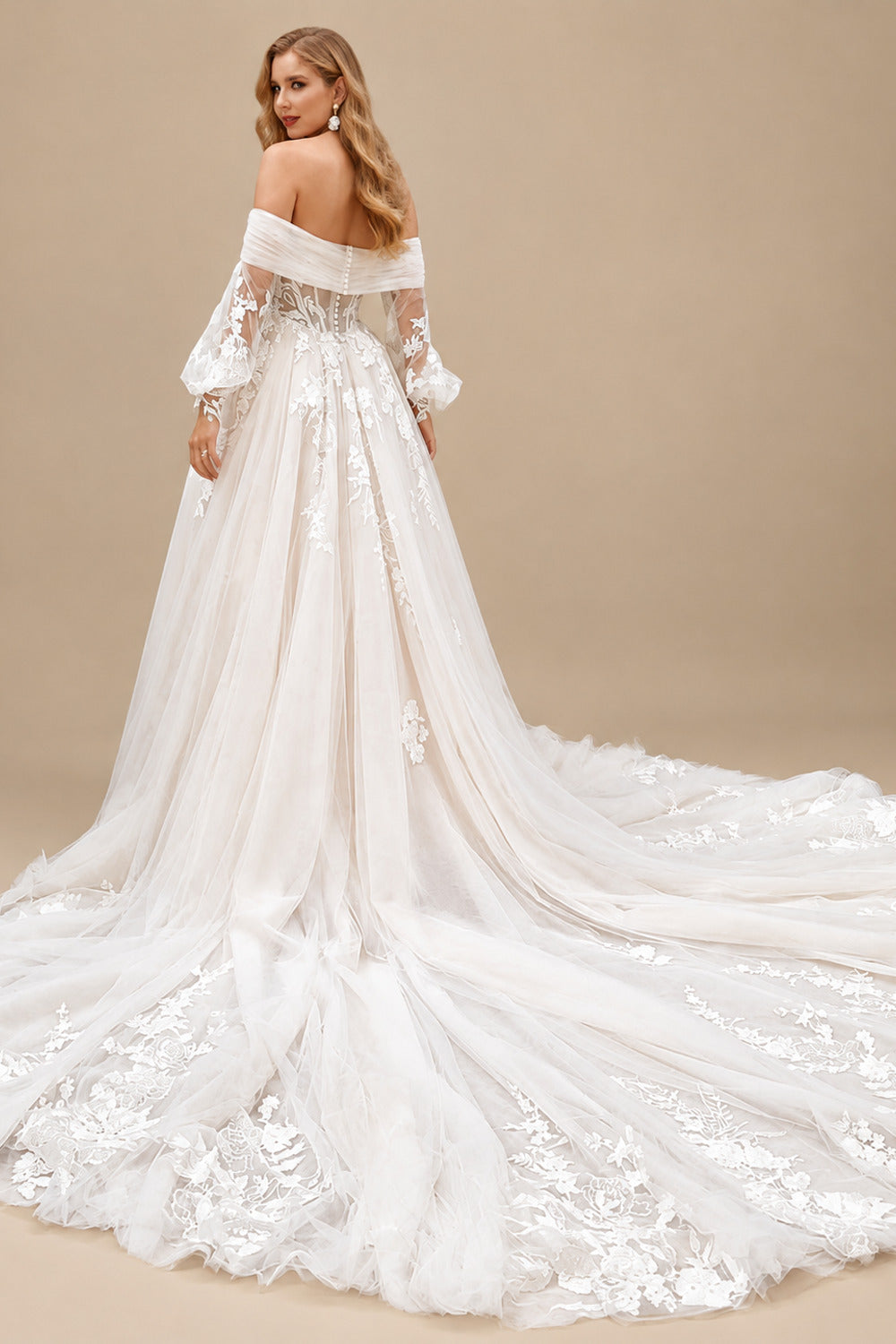 Rutipo As Picture Ball-Gown Sweetheart Detachable Sleeves Court Train Lace/Tulle Wedding Dresses With Appliques Lace