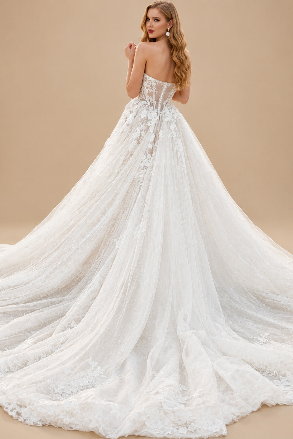 Rutipo As Picture Ball-Gown Sweetheart Detachable Sleeves Court Train Lace/Tulle Wedding Dresses With Appliques Lace