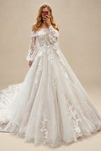 Rutipo As Picture Ball-Gown Sweetheart Detachable Sleeves Court Train Lace/Tulle Wedding Dresses With Appliques Lace