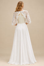 Rutipo As Picture Boho A-Line Illusion Neck Long Sleeves Lace/Tulle Wedding Dresses