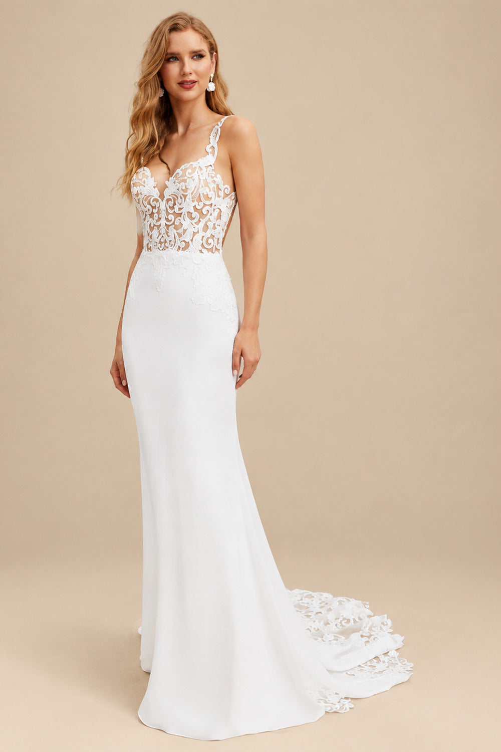 Rutipo Ivory Trumpet/Mermaid Sweetheart Elegant Lace/Elastic Satin Wedding Dresses