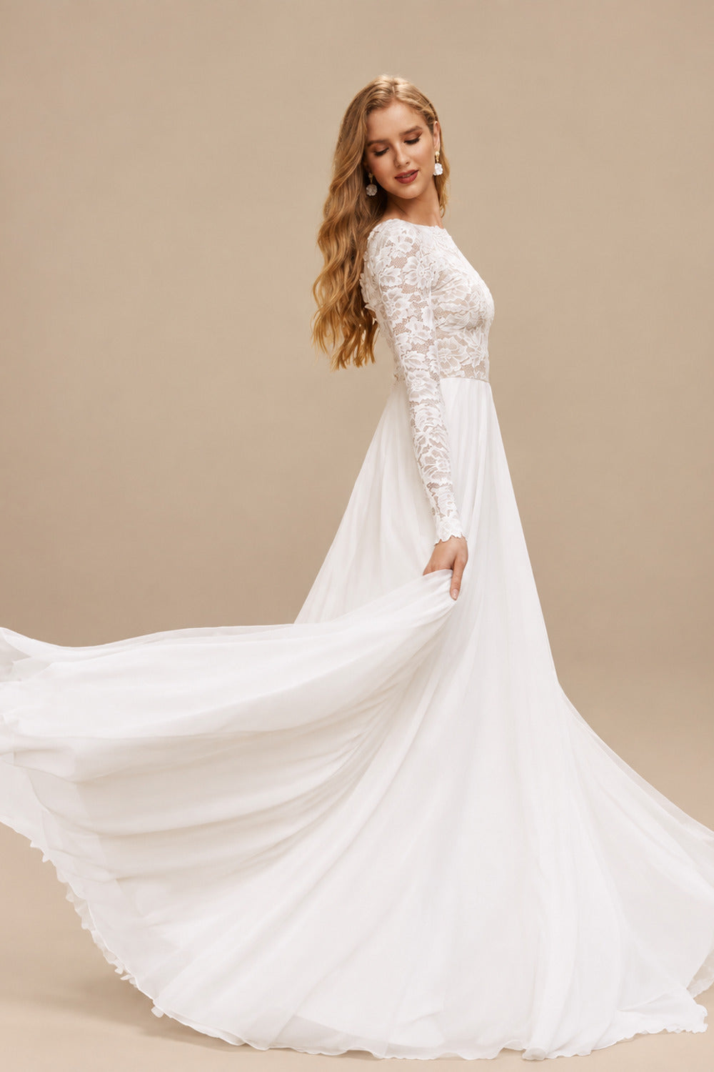 Rutipo As Picture Boho Beach Lace Open Back A-Line Wedding Dresses With Long Sleeves