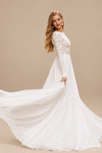 Rutipo As Picture Boho Beach Lace Open Back A-Line Wedding Dresses With Long Sleeves