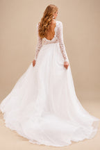 Rutipo As Picture Boho Beach Lace Open Back A-Line Wedding Dresses With Long Sleeves