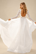 Rutipo As Picture Boho Beach Lace Open Back A-Line Wedding Dresses With Long Sleeves