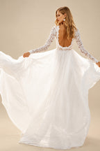 Rutipo As Picture Boho Beach Lace Open Back A-Line Wedding Dresses With Long Sleeves