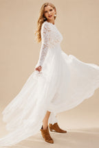 Rutipo As Picture Boho Beach Lace Tulle A-Line Wedding Dresses With Long Sleeves