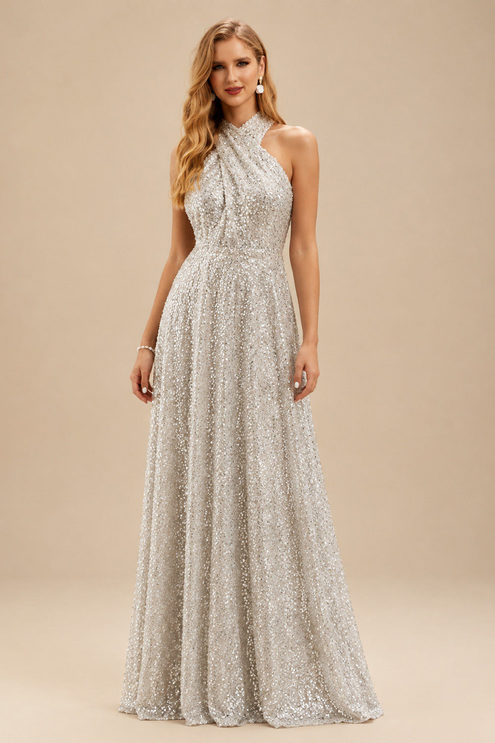 Rutipo As Picture A-Line Halter Sleeveless Sweep Train Sequined Wedding Dresses