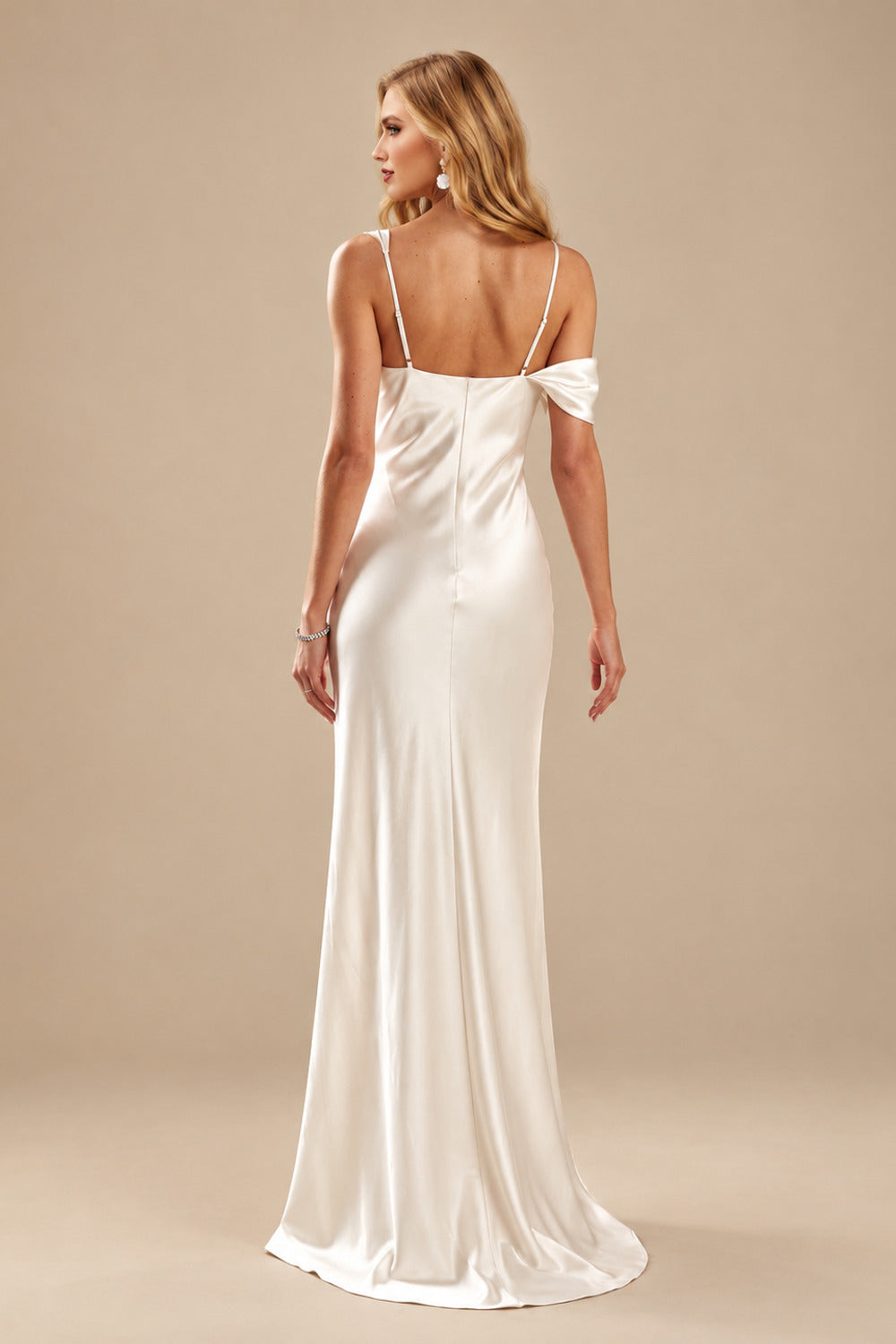 Rutipo Ivory Simple Cowl Neck Silk Like Satin Sheath/Column Wedding Dresses