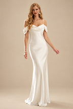 Rutipo Ivory Simple Cowl Neck Silk Like Satin Sheath/Column Wedding Dresses