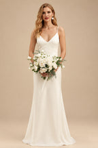Rutipo Ivory Simple Boho Backless V-Neck Wedding Dresses With Elastic Satin