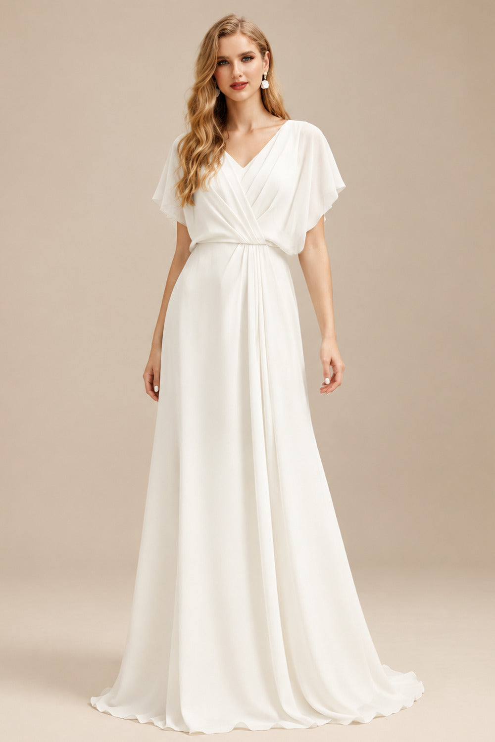 Rutipo Ivory Sexy V-Neck Spaghetti Straps Silk Like Satin Wedding Dresses With Sweep Train