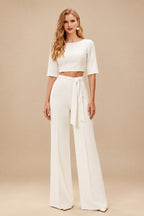 Rutipo Ivory Square Neckline 1/2 Sleeves Floor-Length Wedding Dress