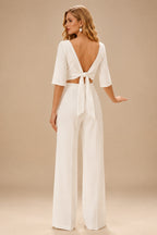 Rutipo Ivory Square Neckline 1/2 Sleeves Floor-Length Wedding Dress