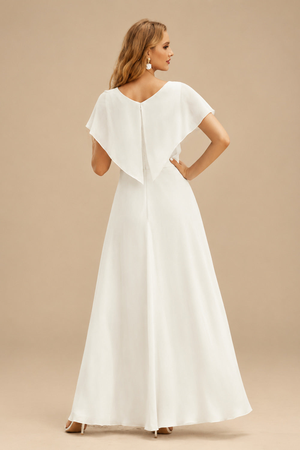 Rutipo Ivory Simple Off-The-Shoulder Sheath/Column Slit Wedding Dresses With Elastic Satin