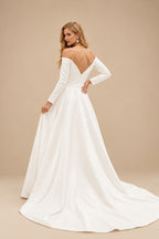 Rutipo Ivory Elegant Ball-Gown Long Sleeves Off-The-Shoulder Wedding Dresses