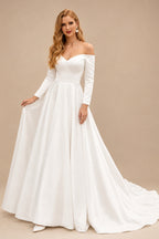 Rutipo Ivory Elegant Ball-Gown Long Sleeves Off-The-Shoulder Wedding Dresses